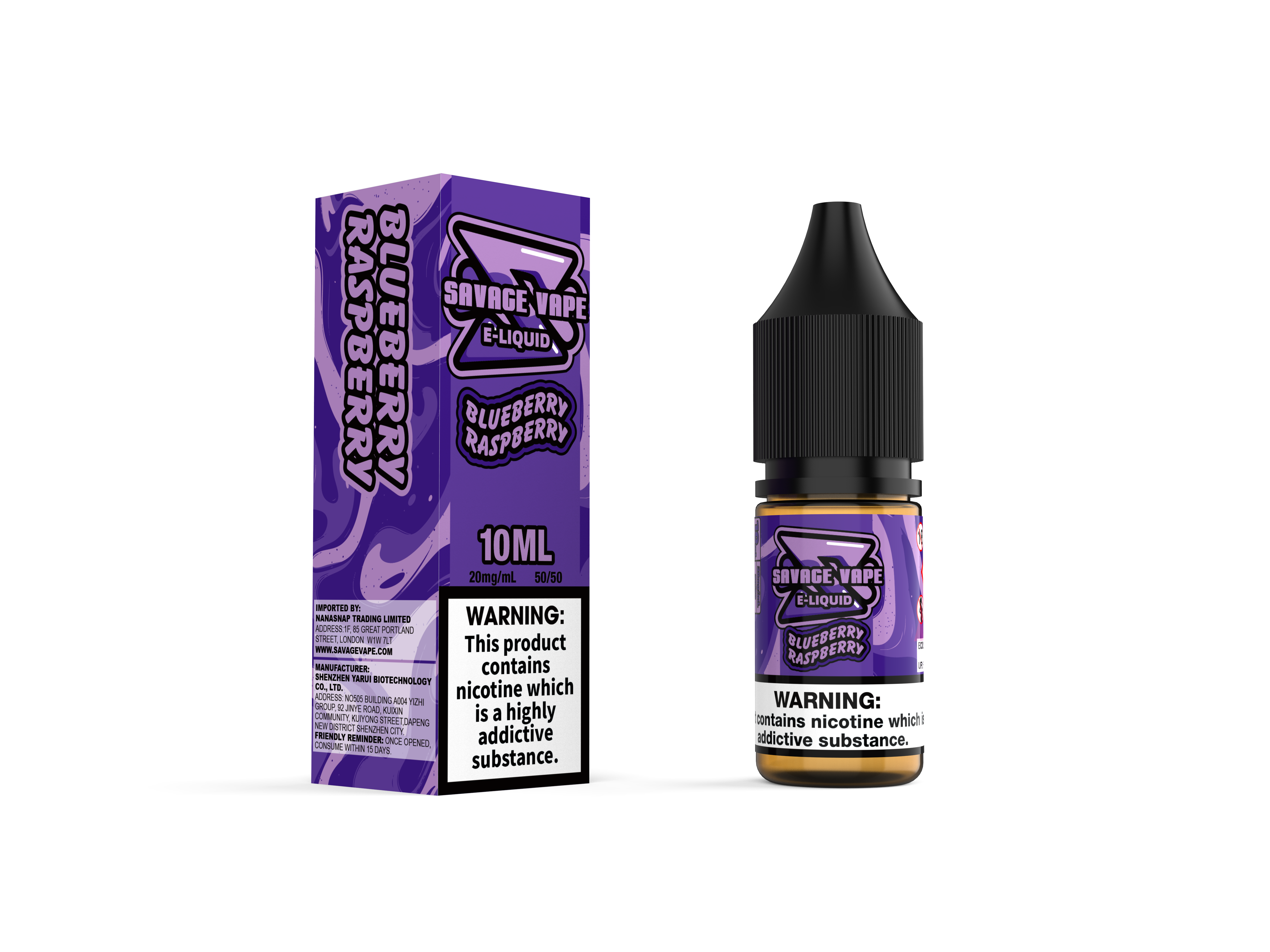 Savage vape e suco de 2 mg de nicotina sal 10ml TPD- Raspeira de mirtilo