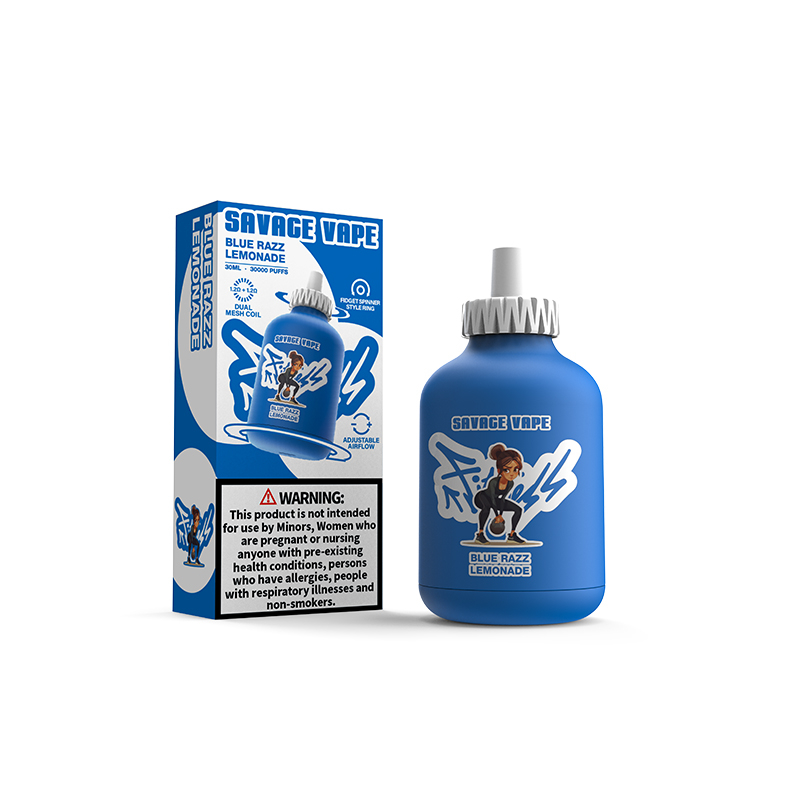 Savage Fitness 30000 Puffs 30k Vape Descartável E Cigarro Fluxo de Ar Ajustável 30ml 50mg Nic Sal Líquido-Azul Razz Limonada