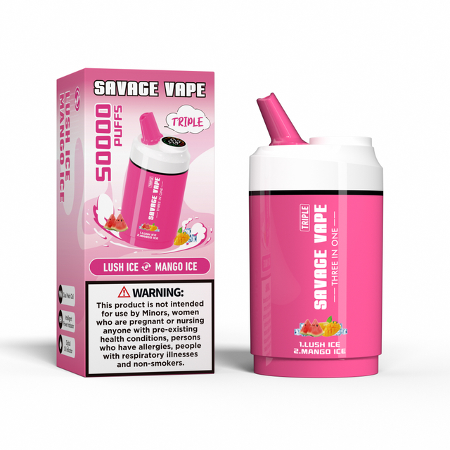 Savage vape triplo 50000 sopros 50k três em um 3 em 1 descartável vape -cherry gelo e gelo