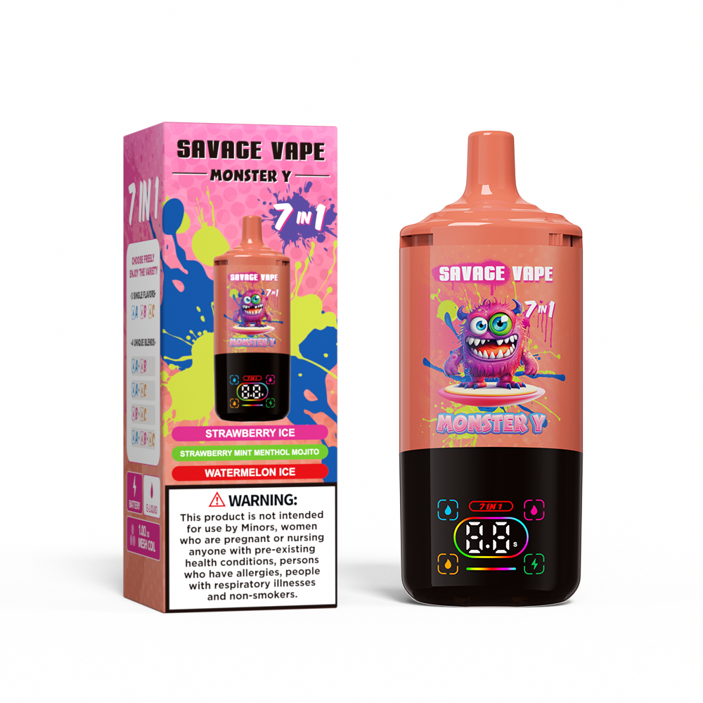 MONSTRO DE SAVIMENTO DE VENDA DE TOPA Y 80000 POFGO 65000 50000 E Cigarro 7 em 1 bobina de malha dupla Display Smart 30+30+30ml E-líquido EU Vape descartável 80K 65k 50k-Strawberry Gelo e Strawberry Minthol 