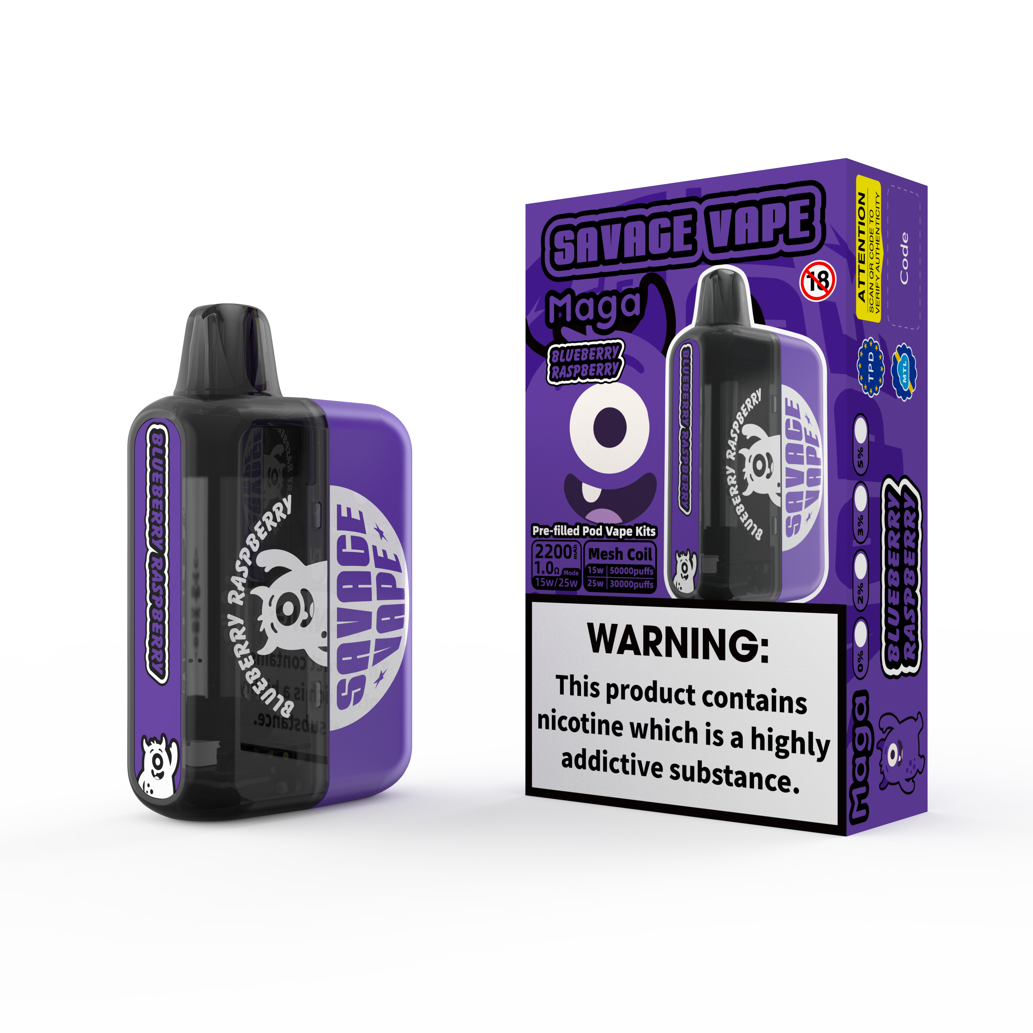 2025 NOVO Design Design UE Savage Maga 50000 Puff Puff Preenchido Kits de cartucho pré-enchidos Vape descartável 50k-azu-berca