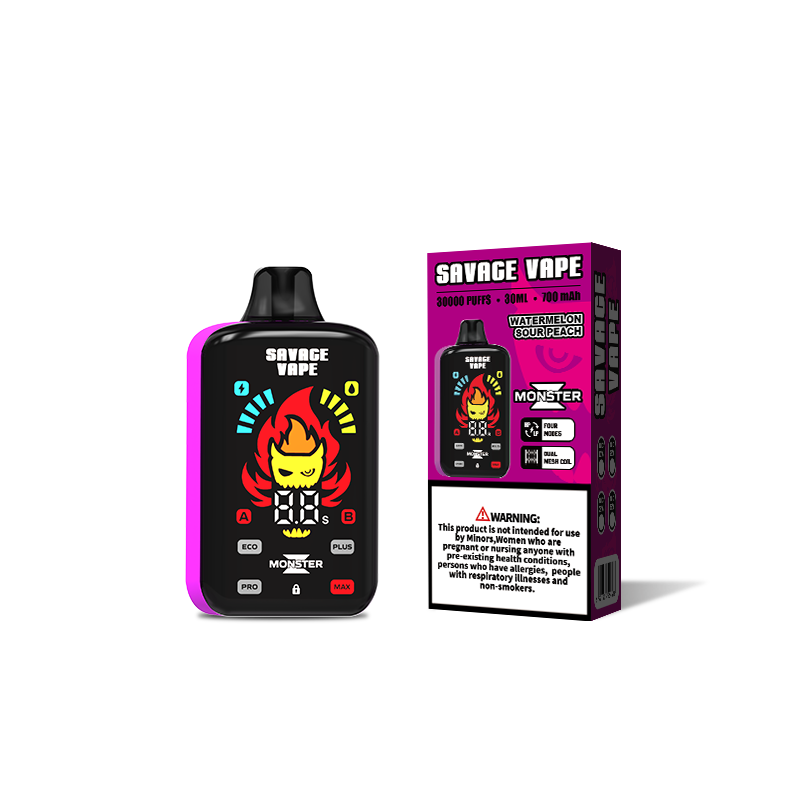 Original Savage Monster Z 30000 Puff 30k Vape descartável E Cigarro Bobina de malha dupla 5% Nic Sal-Melancia Sour Apple