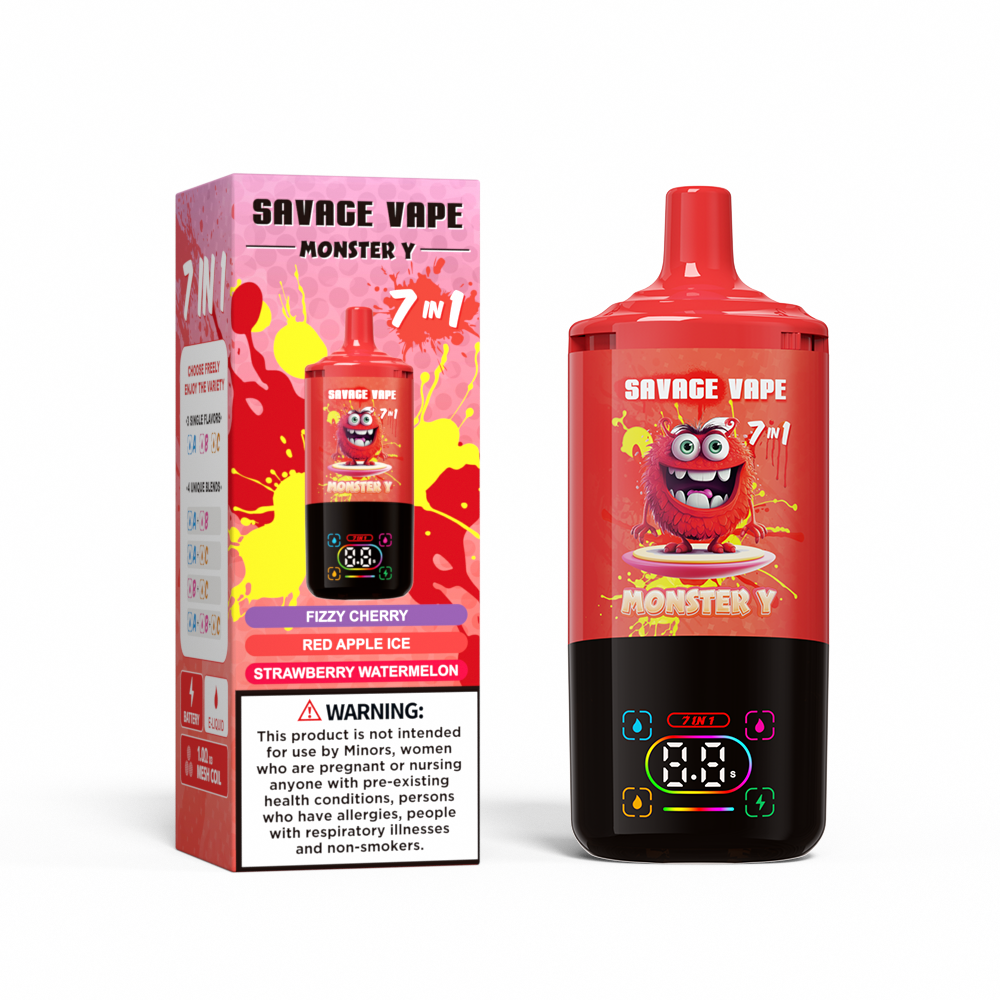 MONSTRO DE SAVIMENTO DE VENDA DE TOPA Y 80000 PHOFF 65000 50000 E Cigarro 7 em 1 bobina de malha dupla Display Smart 30+30+30ml E-líquido EU Vape descartável 80K 65k 50k-Fizzy Cherry e Red Apple Ice Gelo