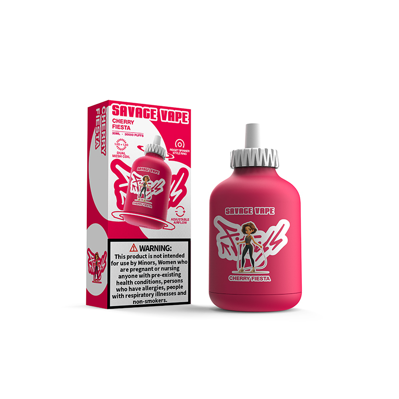 Fábrica Savage Fitness 30000 Puff 30K Vape descartável E Cigarro Fluxo de ar ajustável 30ml 50mg Nic Salt Liquid- Cherry Fiesta