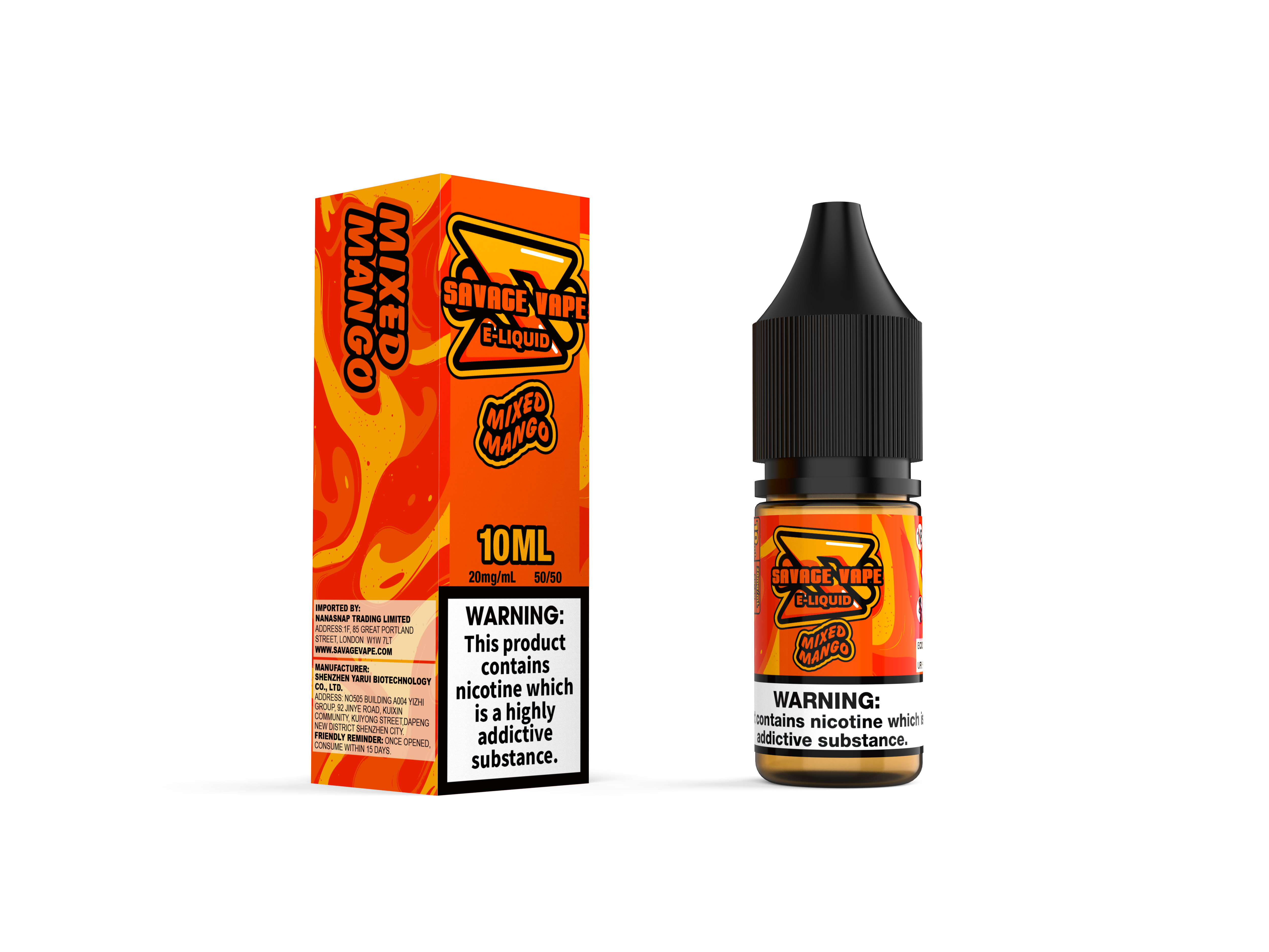 Savage vape e suco de 2 mg de nicotina sal 10ml tpd- manga misturada