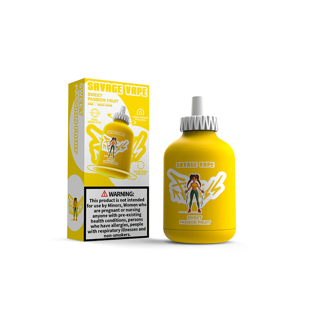 Alemanha Warehouse Savage Fitness 30K Puff 30000 Vape Descartável E Cigarro Fluxo de Ar Ajustável 30ml 50mg Nic Sal Líquido - Doce Maracujá