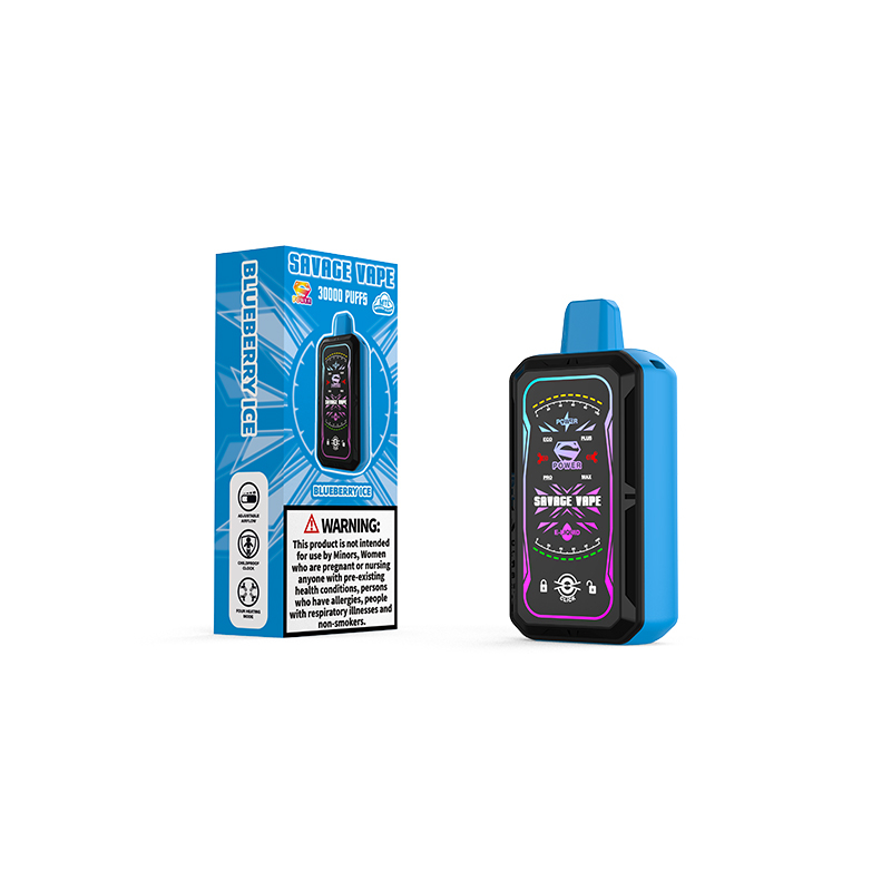 Savage S Power 30k Puff 30000 Vape descartável E Cigarro Bobina de malha dupla 4 Potência ajustável 700mAh Bateria recarregável - Bluberry Ice