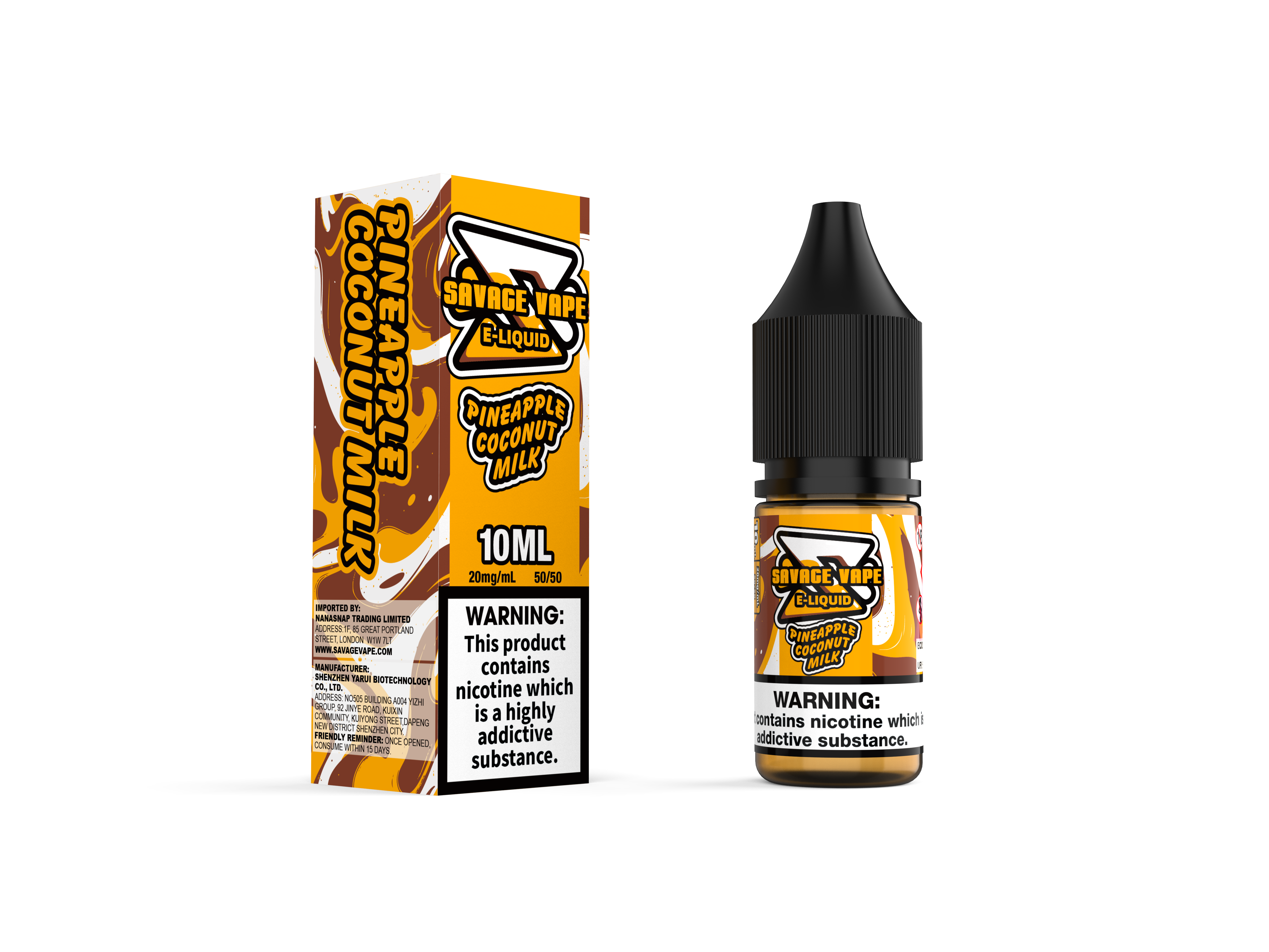 Savage Vape E líquido 2mg Sal de nicotina 10ml TPD-abacaxi leite de coco de abacaxi