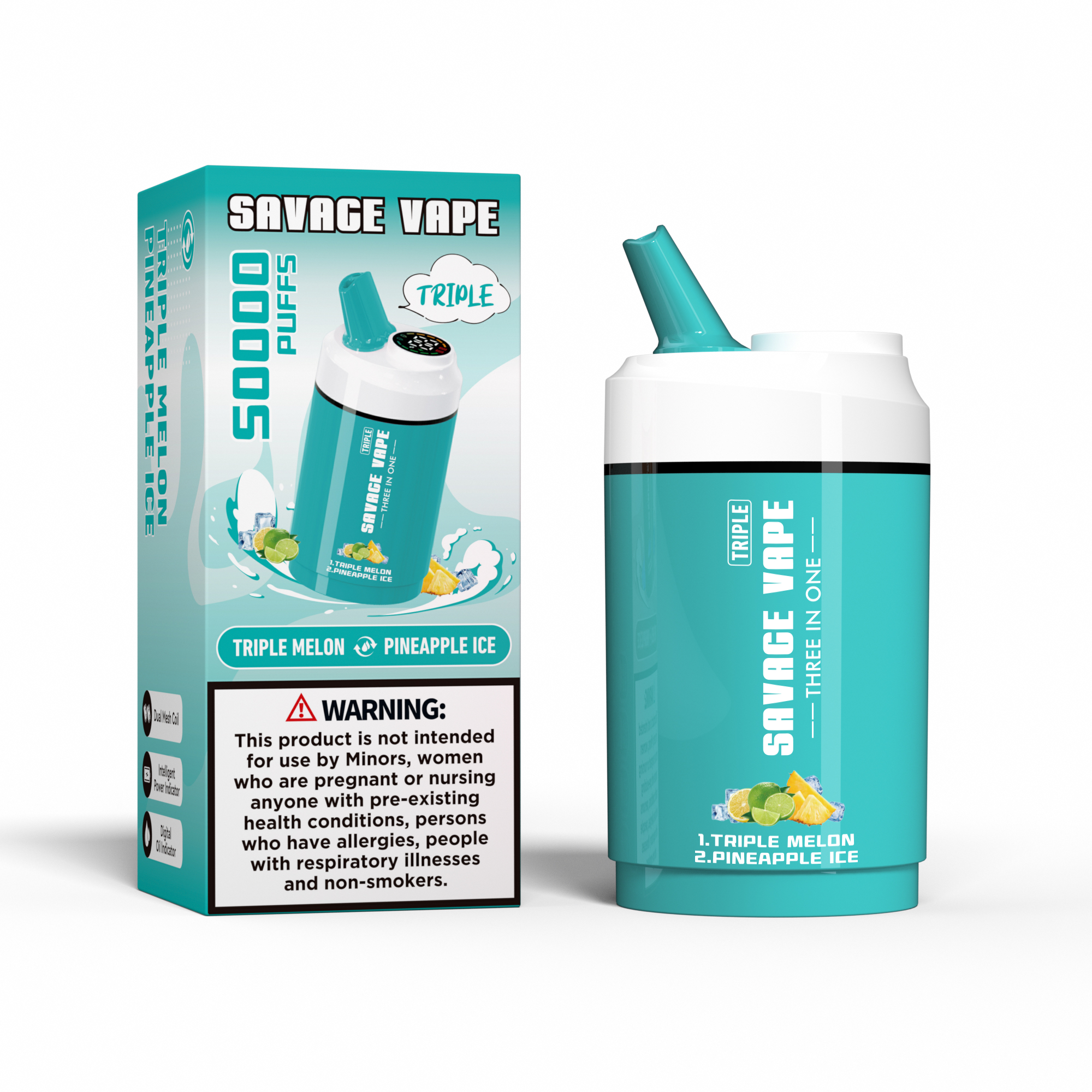 Savage vape triplo 50000 sopros 50k três em um 3 em 1 Vape descartável Vape Double Flavor-Triple Melon & Pineapple LCE