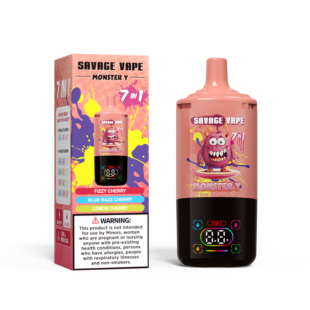 MONSTRO DE SAVERAÇÃO DE SALVAÇÃO Y 80000 POFGO 65000 50000 E Cigarro 7 em 1 bobina de malha dupla Display Smart 30+30+30ml E-líquido EU Vape descartável 80K 65K 50k-Fizzy Cherry & Blue Razz Cherry