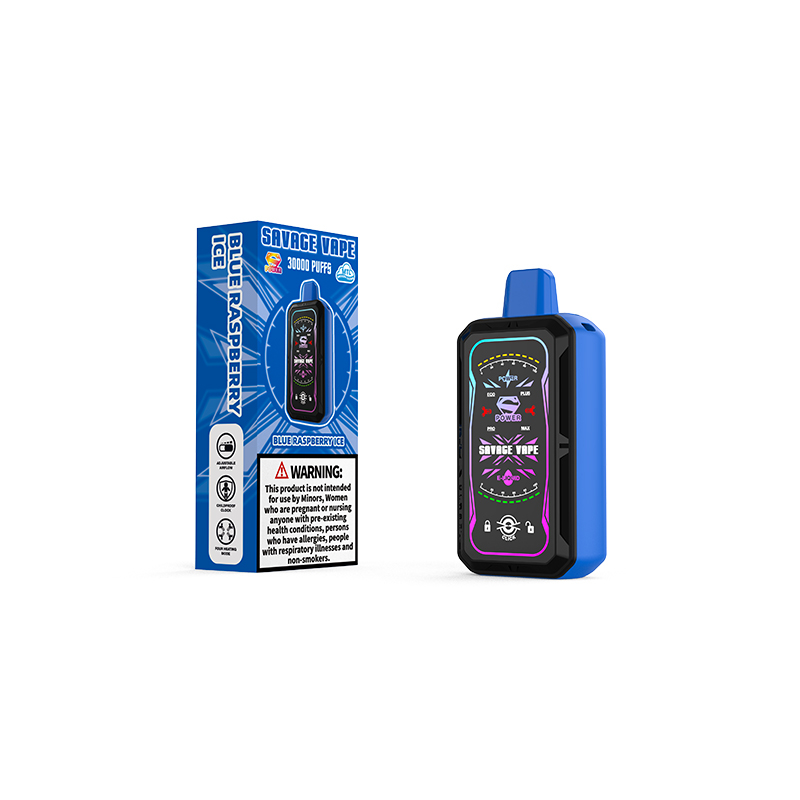 EU Warehouse Savage S Power 30k Puff 30000 Vape descartável E Cigarro Bobina de malha dupla 4 Potência ajustável 700mAh - Bluberry Raspberry