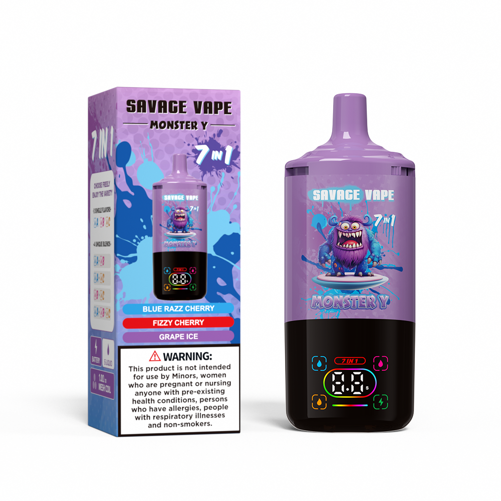 MONSTRO DE SAVERAÇÃO DE SALVAÇÃO Y 80000 POFGO 65000 50000 E Cigarro 7 em 1 malha dupla Bobina de malha Smart Display 30+30+30ml E-líquido EU Vape descartável 80k 65k 50k-azul Razz Cherry & Fizzy Cherry
