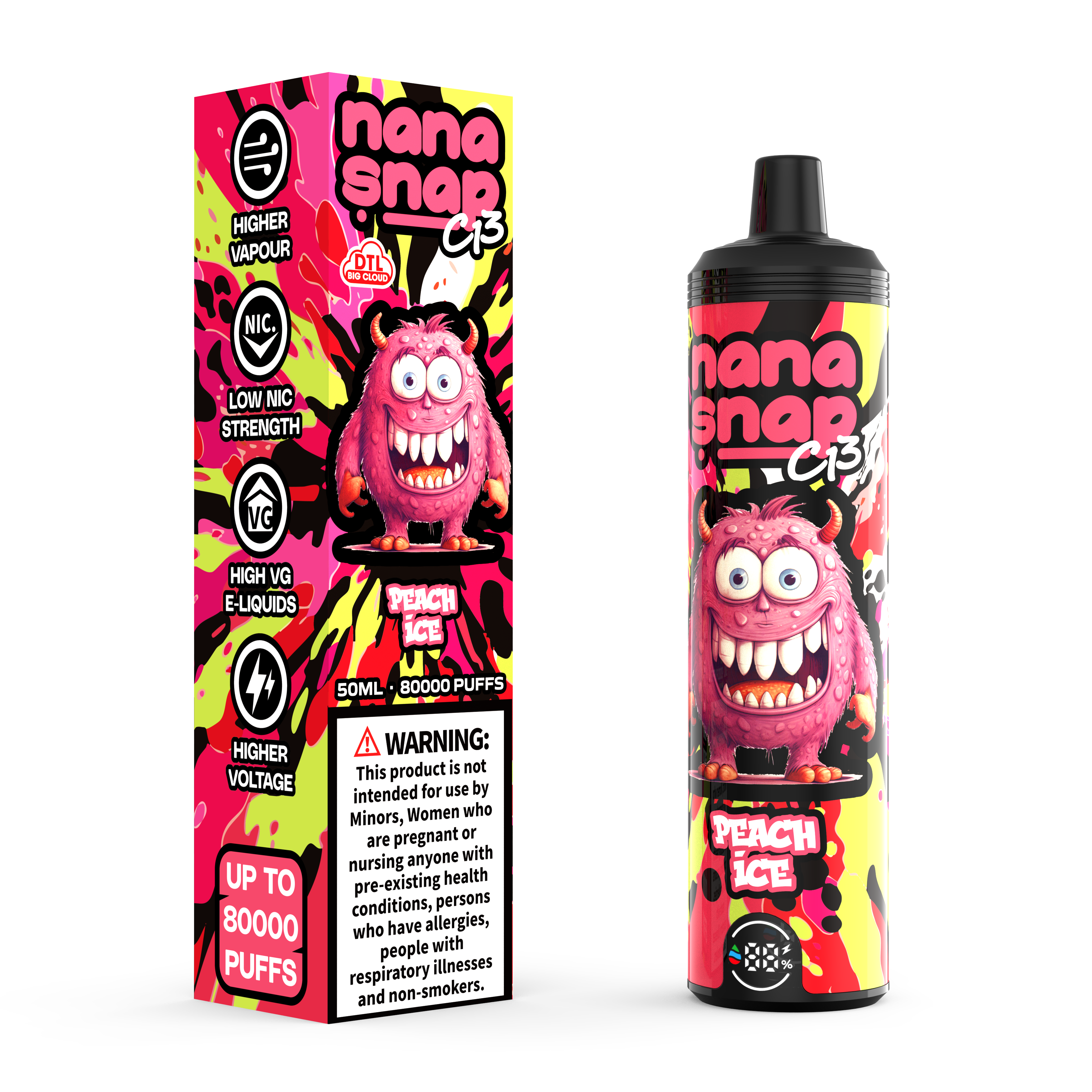 Alta qualidade nanasnap C13 80000 Puff 60000 50000 E Cigarro Pocket Pocket Golsewah Dtl Vaper 50ml E-líquido Dual malha dupla bobina UE Vape descartável 80k 60k 50k-peido gelo