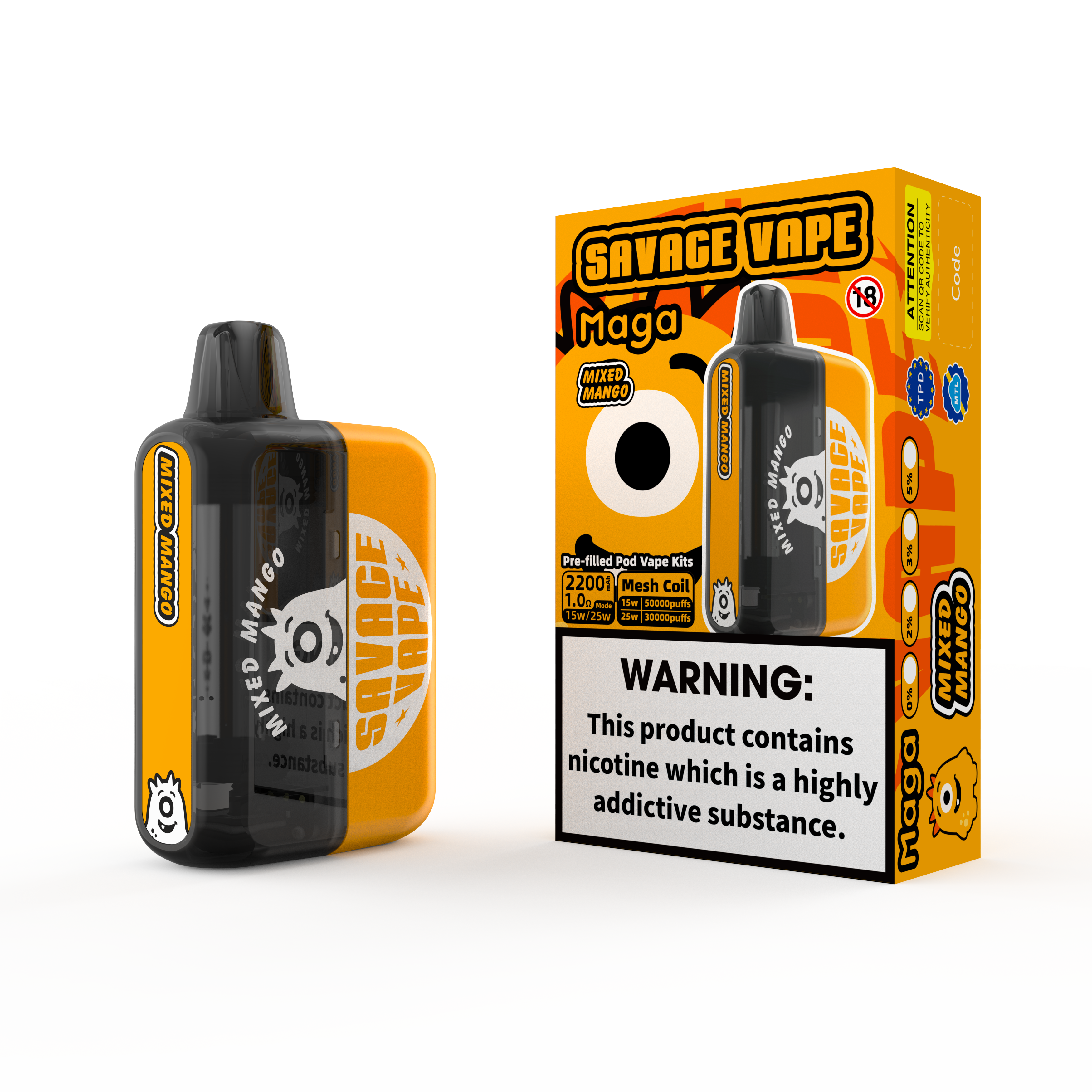 2025 NOVO DESIGN DESIGN EU SAVAGE SAVAGE MAGA 50000 POFGH POFF Preenchido Kits de cartucho pré-enchidos Mango de 50k mixados