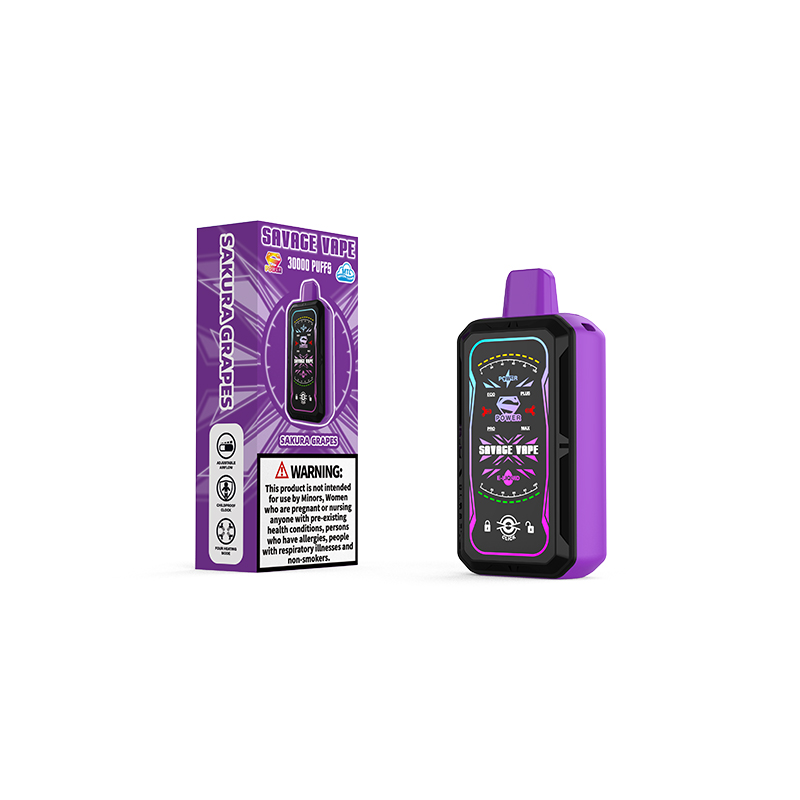 Savage S Power 30k Puff 30000 Vape descartável e cigarro com bateria de 700mAh tela completa - Sakura Grape