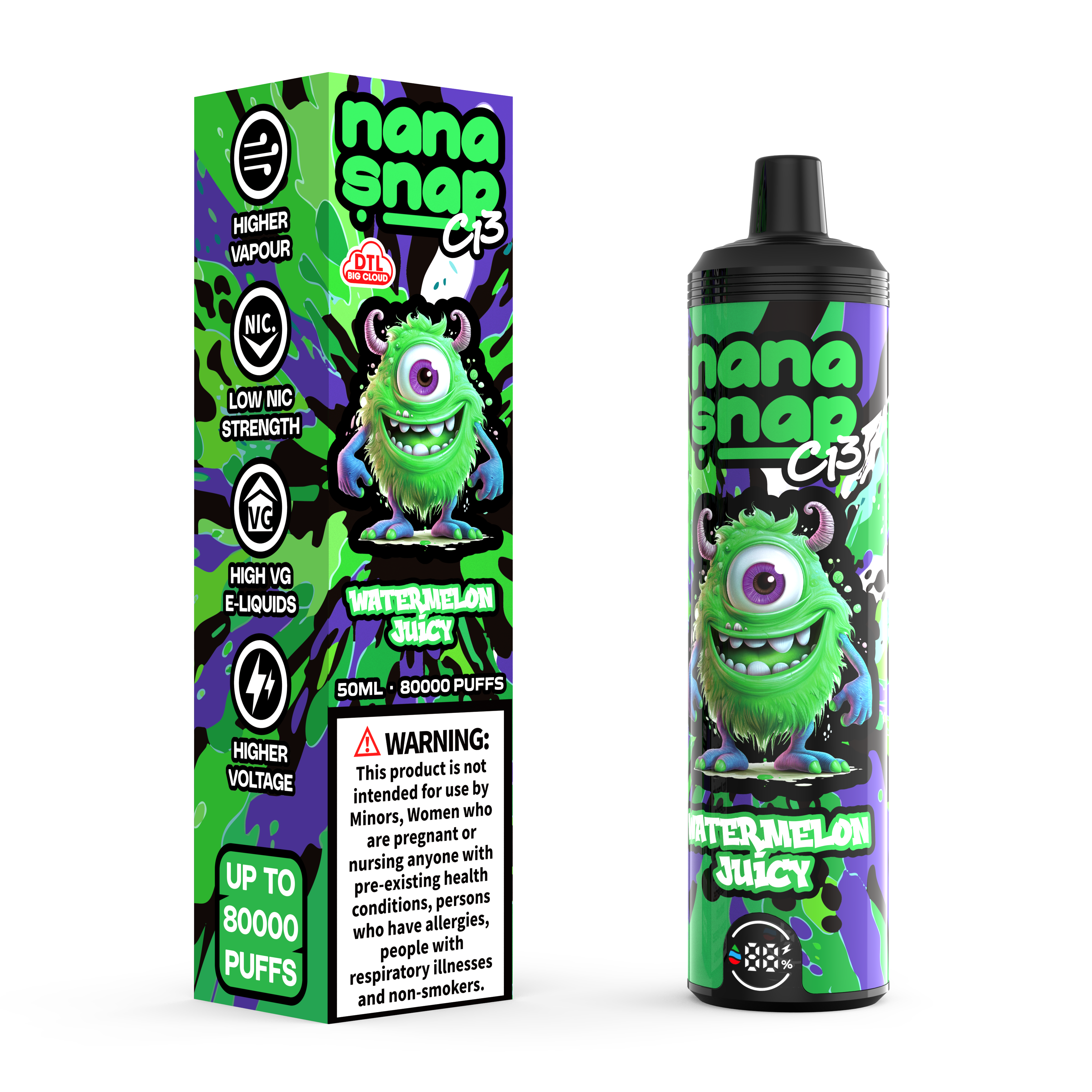 Alta qualidade nanasnap C13 80000 Puff 60000 50000 E Cigarro Pocket Pocket Golso Dtl Vaper 50ml E-líquido bobina dupla bobina UE Vape descartável 80k 60k 50k-Watermelon sucucy