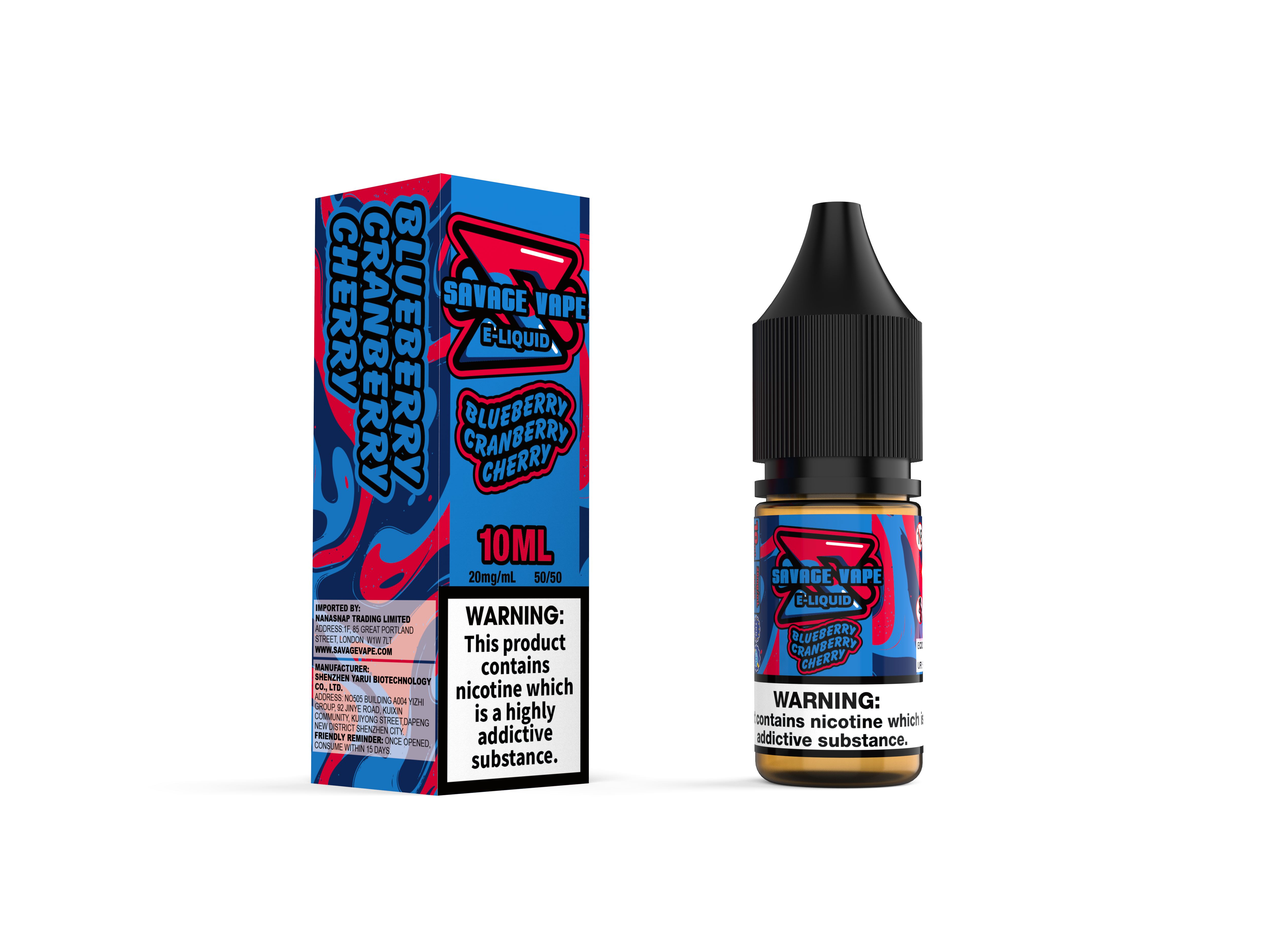 Savage vape e líquido 2mg nicotina sal 10ml tpd- bluberry cranberry cereja