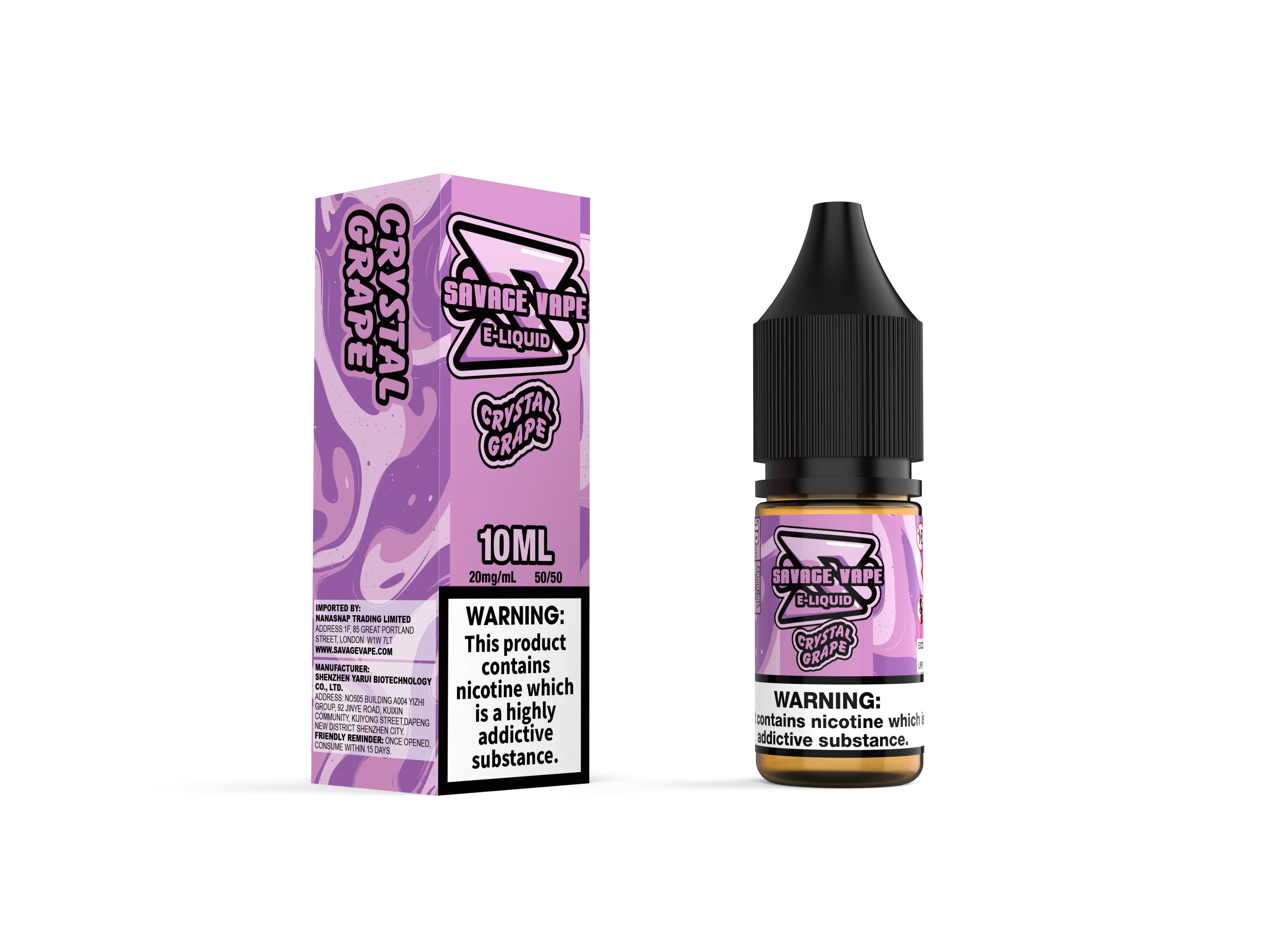 Savage vape e suco de 2 mg de nicotina sal 10ml tpd-cristal uva